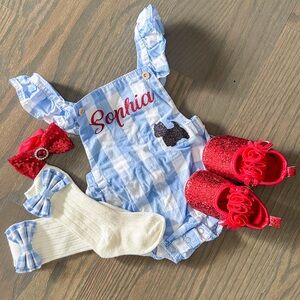 Wizard of Oz Dorothy Costume Set Baby Girl 6-12M Personalized Romper Shoes
